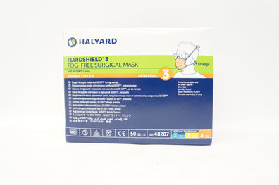 Halyard 48207 Fluidshield 3 Fog-Free Surgical Mask, Orange - Box of 50